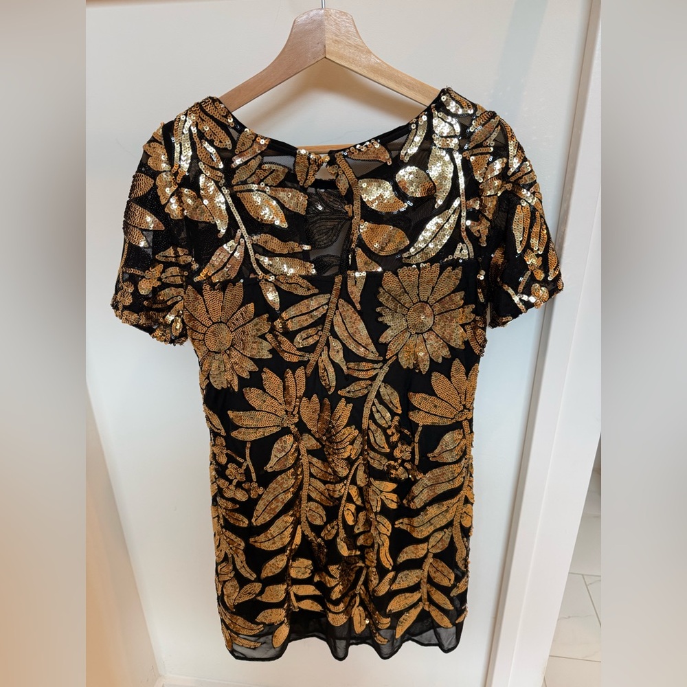Maeve Short Sleeve Sheer Embellished Mini Dress